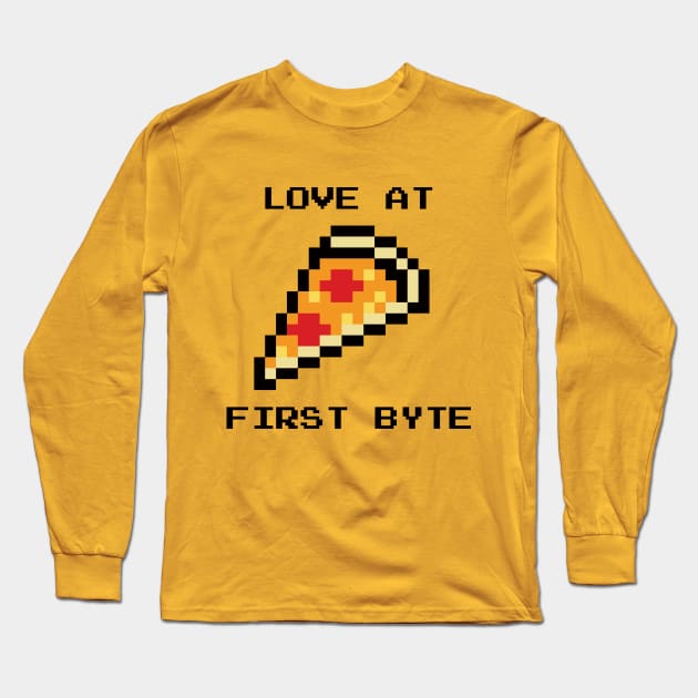 Love At First Byte Pizza Long Sleeve T-Shirt by MoustacheRoboto